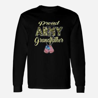 Proud Army Grandfather Us Flag Dog Tag Military Grandpa Long Sleeve T-Shirt - Seseable