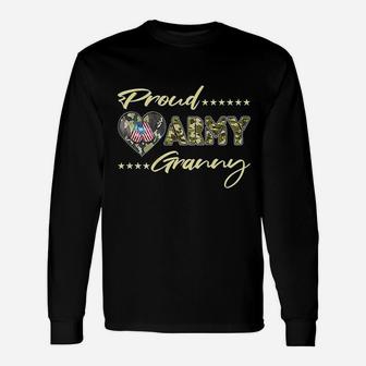 Proud Army Granny Us Flag Dog Tag Heart Military Grandma Long Sleeve T-Shirt - Seseable