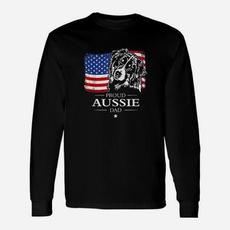 Proud Aussie Shepherd Dad American Flag Patriotic Dog Long Sleeve T-Shirt - Seseable