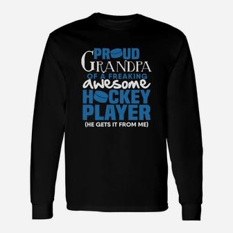 Proud Hockey Grandpa Long Sleeve T-Shirt - Seseable