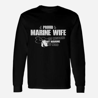 Proud Marine Wife My Husband Hero Missy Fit Ladies Long Sleeve T-Shirt - Seseable