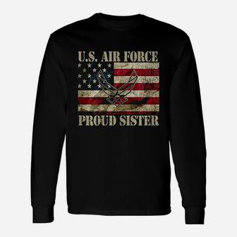 Proud Sister Us Air Force Vintage Usa Flag Retro Girls Long Sleeve T-Shirt - Seseable