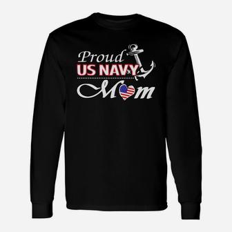 Proud Us Navy Mom American Flag Long Sleeve T-Shirt - Seseable