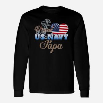 Proud Us Navy Papa Shirt Navy Papa Patriotic Heart Long Sleeve T-Shirt - Seseable