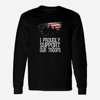 I Proudly Support Our Troops Veteran's Day Vintage Usa Flag Long Sleeve T-Shirt - Seseable