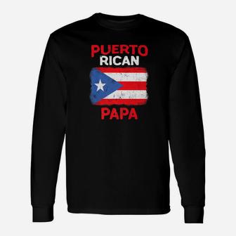 Puerto Rico Shirt Boricua Papa Latino Fathers Day Long Sleeve T-Shirt - Seseable