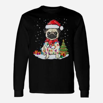 Pug Christmas Lights Pug Dog Pajamas Long Sleeve T-Shirt - Seseable