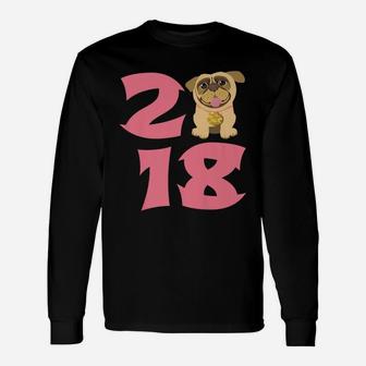 Pug Dog 2018 New Year Gif Cute Pugs For Girls Long Sleeve T-Shirt - Seseable