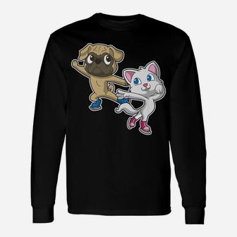 Pug Dog Cat Ice Skating, gifts for dog lovers, gifts for dog owners, dog birthday gifts Long Sleeve T-Shirt - Seseable