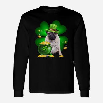 Pug Shamrock St Patricks Day Irish Great Dog Lovers Long Sleeve T-Shirt - Seseable