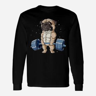 Pug Weightlifting Long Sleeve T-Shirt - Seseable