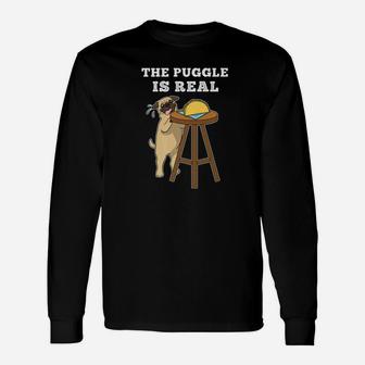 The Puggle Is Real Pug Dog Taco Pun Cute Long Sleeve T-Shirt - Seseable