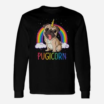 Pugicorn Pug Unicorn Women Space Galaxy Rainbow Long Sleeve T-Shirt - Seseable