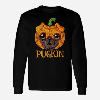 Pugkin Pug Pumpkin Thanksgiving Boys Halloween Long Sleeve T-Shirt - Seseable