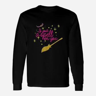 I Put A Spell On You Witch Sisters Halloween Quote Long Sleeve T-Shirt - Seseable