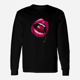 Rainbow Lips With A Cherry In The Mouth 80s Long Sleeve T-Shirt - Seseable