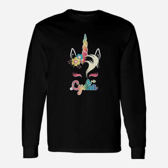 Rainbow Unicorn Lydia Name For Girls Long Sleeve T-Shirt - Seseable