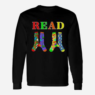 Reading Teacher Read Books Wacky Socks Long Sleeve T-Shirt - Seseable