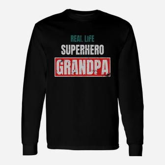 Real Life Superhero Grandpa Distressed Style Tshirt Long Sleeve T-Shirt - Seseable