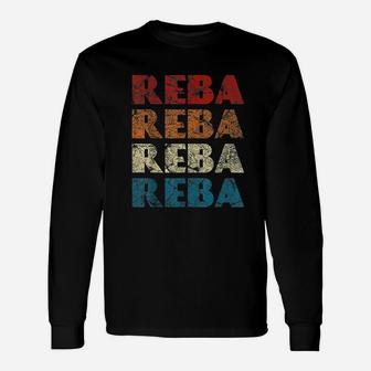 Reba Vintage Wordmark Pattern Retro Style Long Sleeve T-Shirt - Seseable