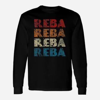 Reba Vintage Wordmark Pattern Retro Style Long Sleeve T-Shirt - Seseable