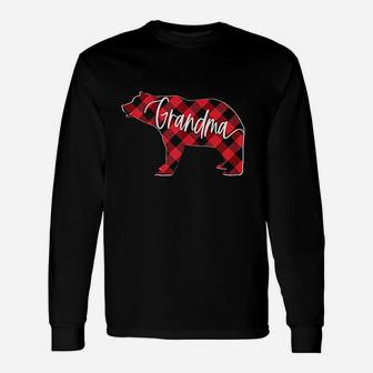 Red Buffalo Plaid Grandma Bear Matching Christmas Pj Long Sleeve T-Shirt - Seseable