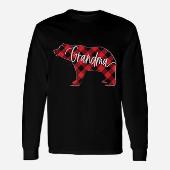 Red Buffalo Plaid Grandma Bear Matching Christmas Pj Long Sleeve T-Shirt - Seseable