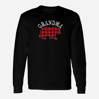Red Plaid Grandma Bear Buffalo Matching Pajama Long Sleeve T-Shirt - Seseable