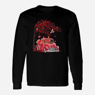 Red Truck Happy Valentines Day Cute Couple Matching Long Sleeve T-Shirt - Seseable