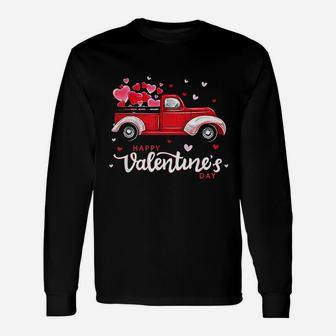 Red Truck With Hearts Happy Valentine's Day For Women Long Sleeve T-Shirt - Seseable