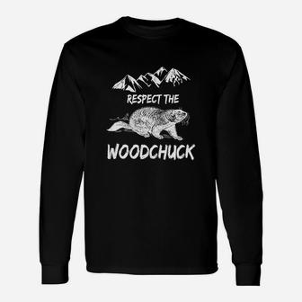 Respect The Groundhog Woodchuck Retro Groundhog Day Long Sleeve T-Shirt - Seseable