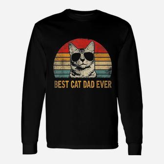 Retro Best Cat Dad Ever Cat Lover Dad Fathers Day Long Sleeve T-Shirt - Seseable