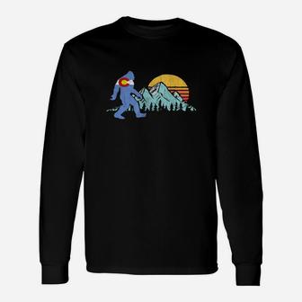 Retro Bigfoot Sun And Mountain State Flag Of Colorado Long Sleeve T-Shirt - Seseable