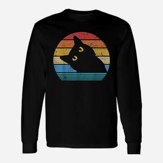 Retro Black Cat Lover Vintage Style Cats Cute Kitty Long Sleeve T-Shirt - Seseable