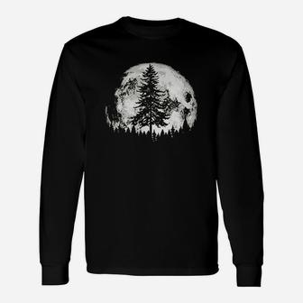 Retro Full Moon N Minimalist Pine Tree Vintage Graphic Long Sleeve T-Shirt - Seseable