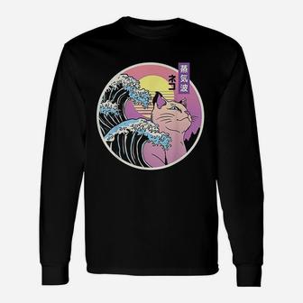 Retro Great Wave Japanese Cat Long Sleeve T-Shirt - Seseable