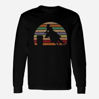 Retro Horse Barrel Racing Striped Sunset Vintage Long Sleeve T-Shirt - Seseable