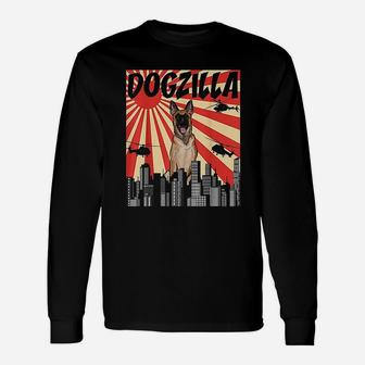 Retro Japanese Dogzilla Belgian Malinoi Long Sleeve T-Shirt - Seseable