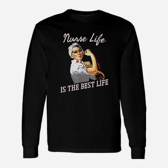 Retro Nurse Life Cute Rosie Riveter Nurse Long Sleeve T-Shirt - Seseable