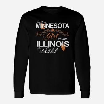 Retro Orange Minnesota Girl In Illinois World Long Sleeve T-Shirt - Seseable