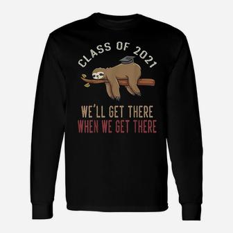 Retro Senior Class Of 2021 Sloth Cap Graduation Long Sleeve T-Shirt - Seseable