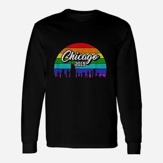 Retro Style Rainbow Sunset Souvenir 2019 Chicago Gay Pride Long Sleeve T-Shirt - Seseable