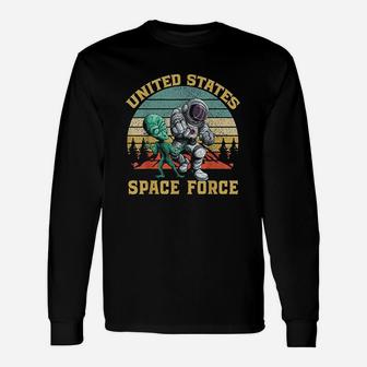 Retro Us Space Force Graphic Vintage Sunset Alien Punch Long Sleeve T-Shirt - Seseable