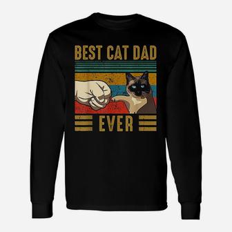 Retro Vintage Best Cat Dad Ever Fathers Day Siamese Cat Long Sleeve T-Shirt - Seseable