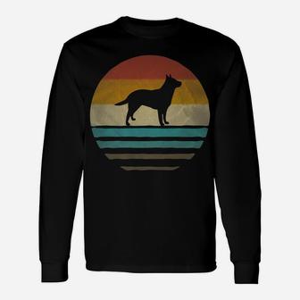 Retro Vintage Sunset Australian Cattle Dog Silhouette Long Sleeve T-Shirt - Seseable