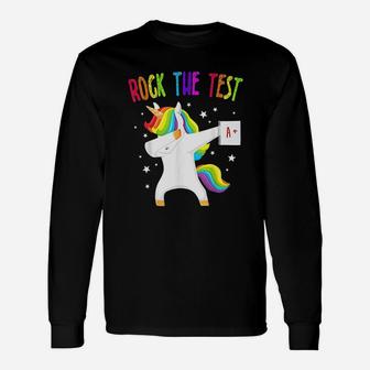 Rock The Test Unicorn Dabbing Test Day For Teachers Long Sleeve T-Shirt - Seseable