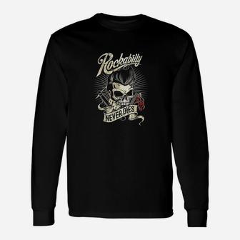 Rockabilly Never Dies Barber Skull Hipster Long Sleeve T-Shirt - Seseable