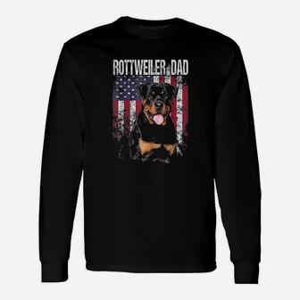 Rottweiler Dad With Proud American Flag Dog Lover Long Sleeve T-Shirt - Seseable