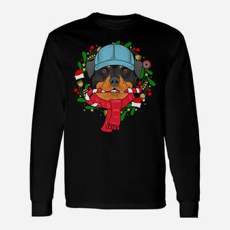 Rottweiler Dog With Christmas Xmas Long Sleeve T-Shirt - Seseable