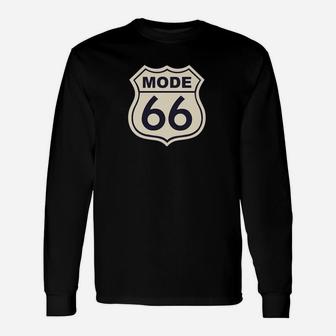 Route 66 Stil Herren Langarmshirts, Schwarz mit Vintage-Nummernschild-Design - Seseable